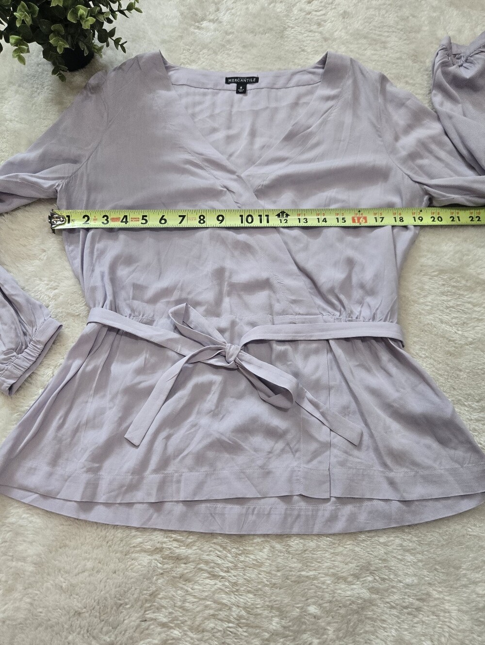 J. Crew Mercantile Lavender Purple Faux-Wrap Dressy Office Belted Top, Size 8 - Picture 3 of 9